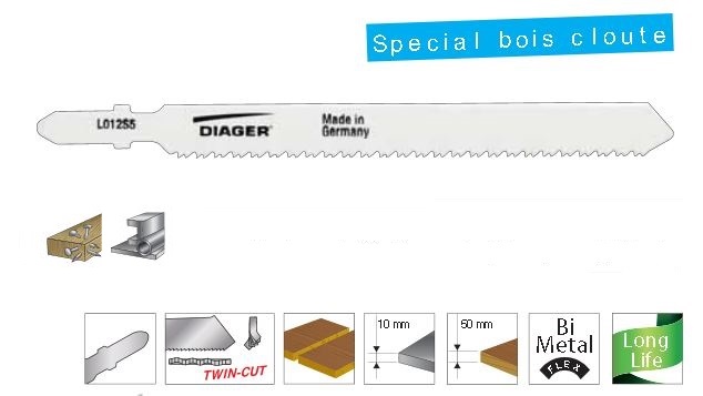 Lame scie sauteuse spécial bois clouté bi métal clou(<50mm), métal(2.5-10mm) L116/91 - 2.0/19