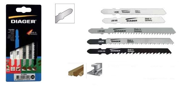 Assortiment de 5 Lames de Scie sauteuse pour bois et metal DIAGER